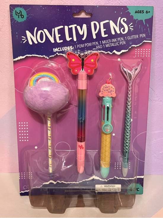 Other - Novelty Pens Set - Rainbow Butterfly, Pom Pom, Ice Cream & Mermaid